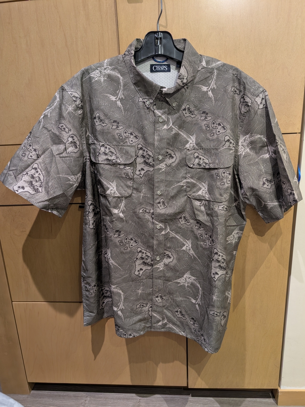 Chaps Gray Patterned Short-Sleeve Button-Down Shirt